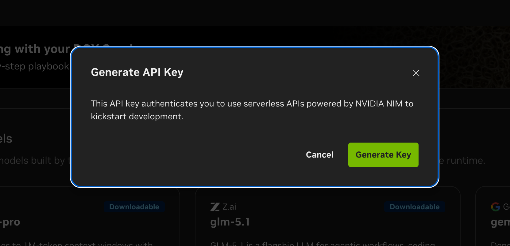 Generate API Key dialog