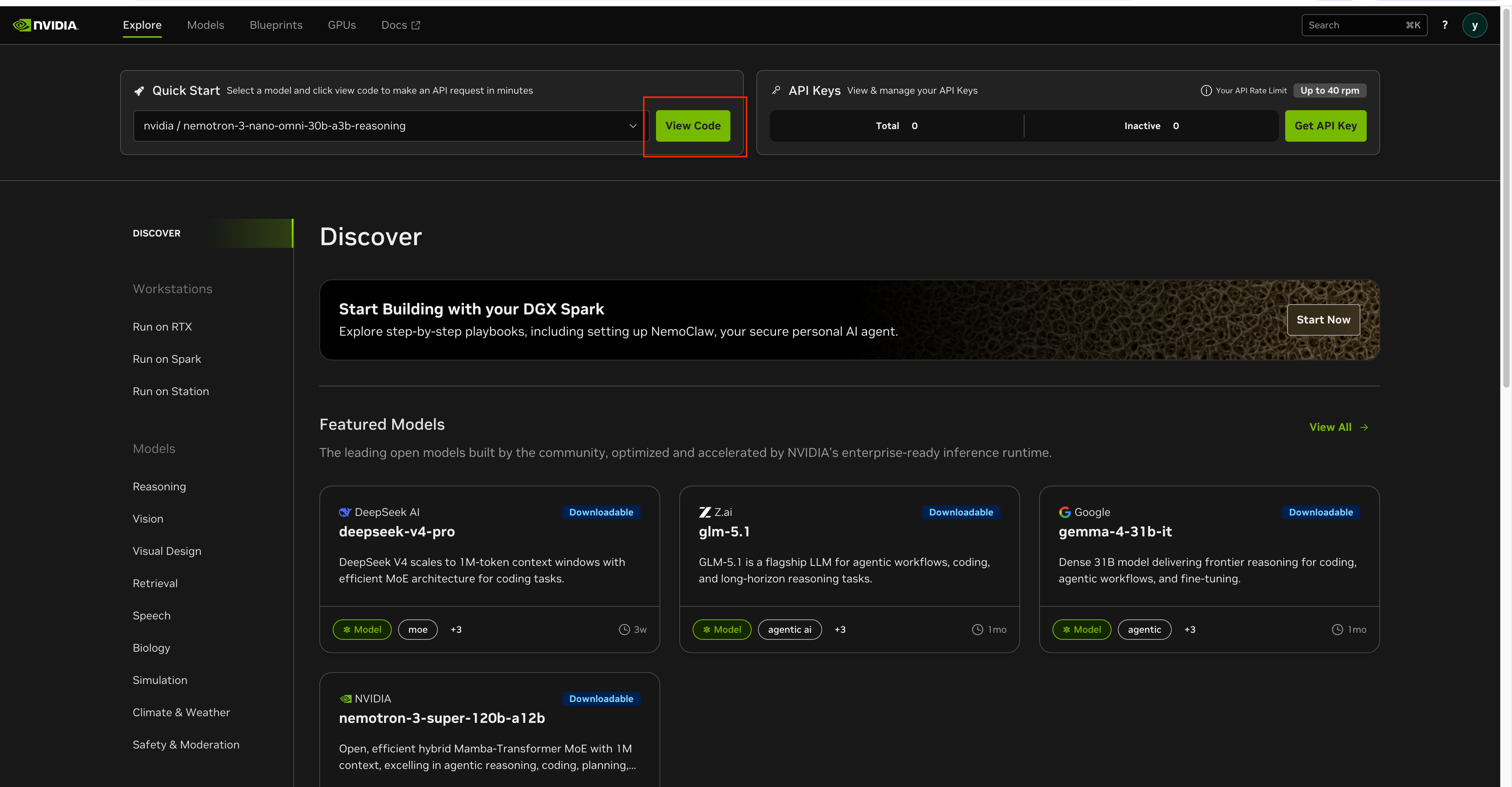 View Code button on build.nvidia.com